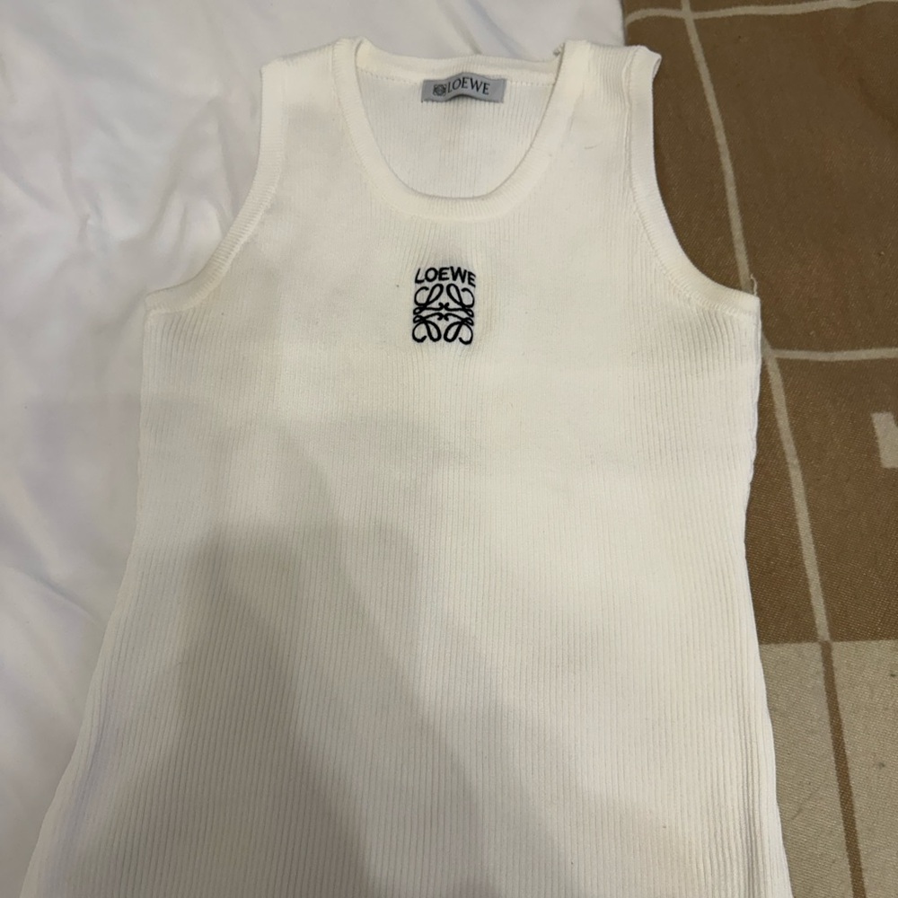 Loewe White Ribbed Logo Tank Top